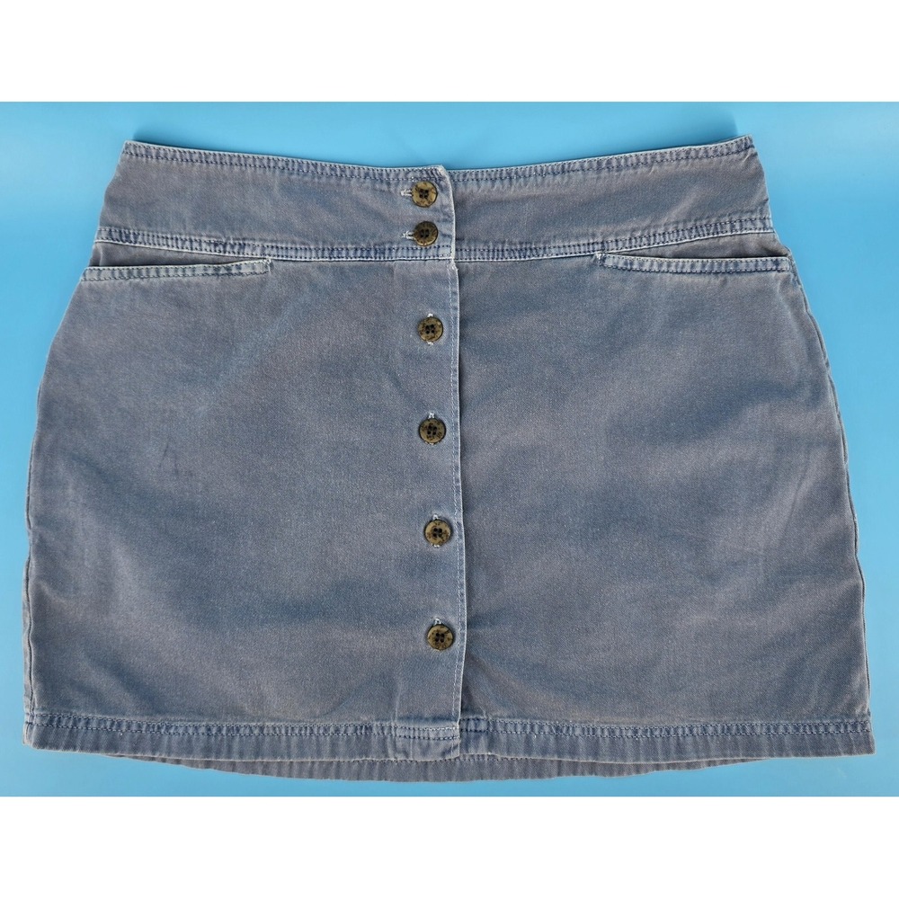 Vtg Y2K El Huarache Mini Skirt Women's M Blue‎ Button Front Cotton Boho 32x14"